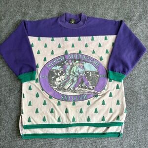 Vintage Forecast Alpine Adventure Ski Club Sweatshirt Purple Green Small USA